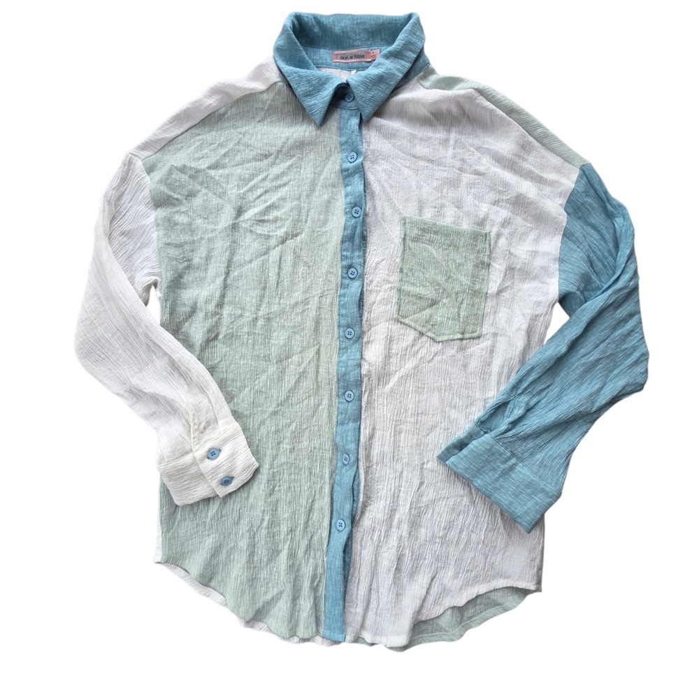 Skylar‎ Rose Semi Sheer Windowpane Button Blouse Women S
